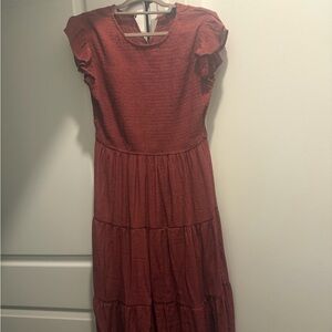 Women's Rust Red Tiered Midi Dress